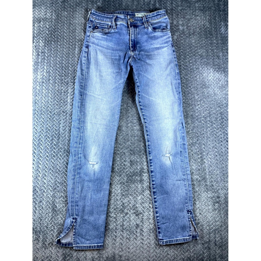 AG Adriano Goldschmied Anthropologie Jeans Womens 26R Blue Ankle Slit Distressed